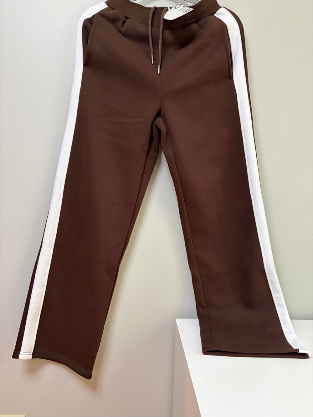 Wilo The Label Brushed Fleece Contrast Wide Leg Jogger Espresso Brown XS NWT